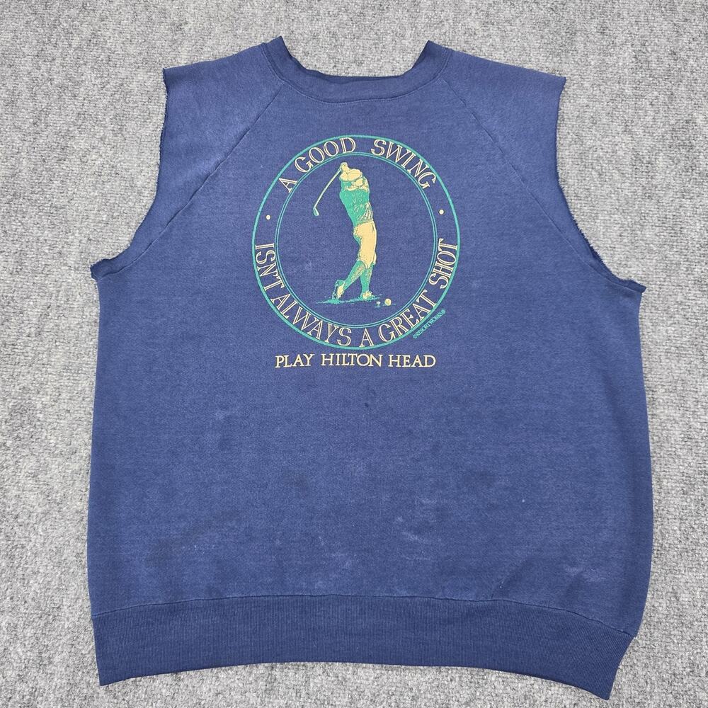 Vintage Resort Works Sweatshirt Vest Mens Large Blue Golf Hilton Head USA Made